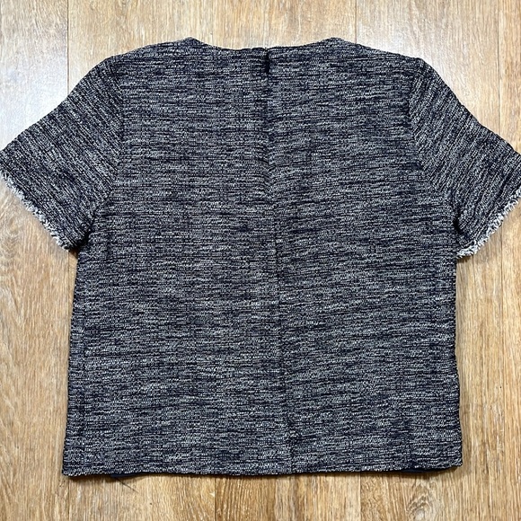 J. Crew Navy Blue Tweed Short Sleeve Fringe Cotton Lined Top Shirt Small EUC - Picture 8 of 14